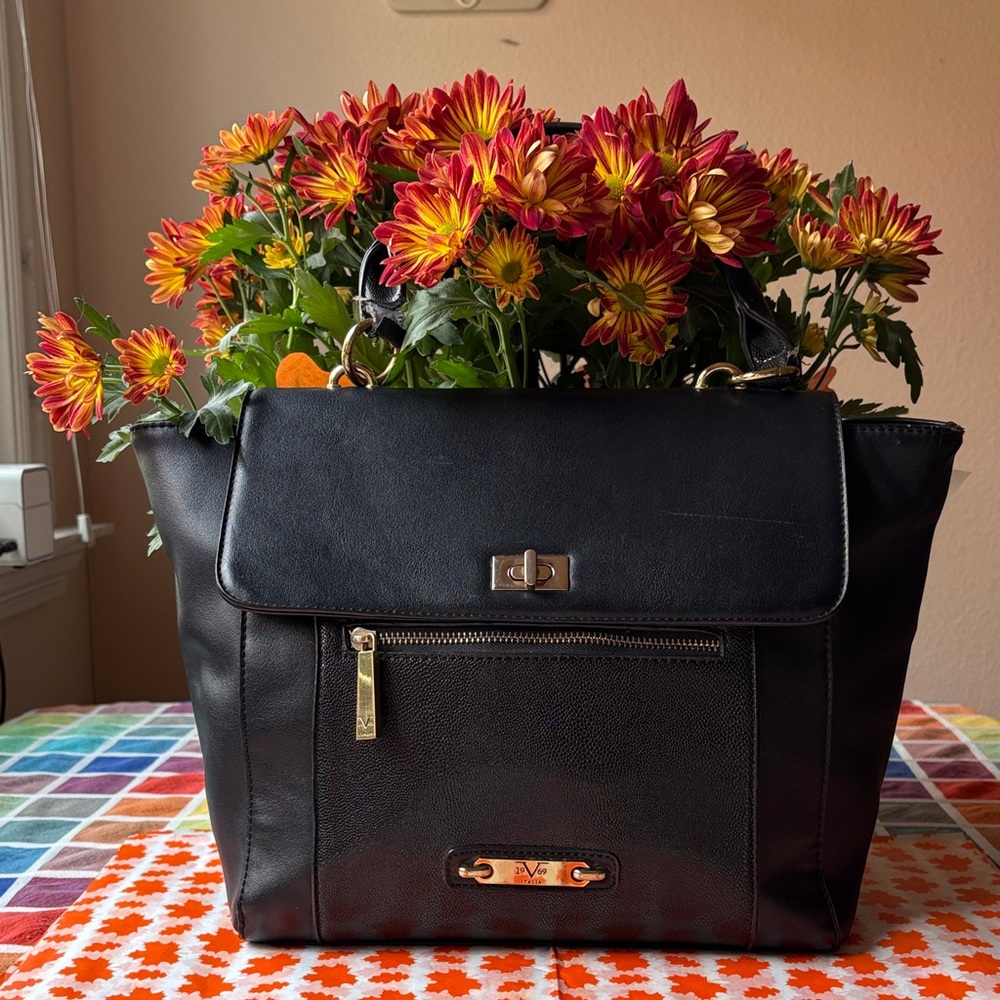 🍁🍂🍁 VERSACE 1969 ITALIA BLACK LEATHER BAG 🍁🍂🍁